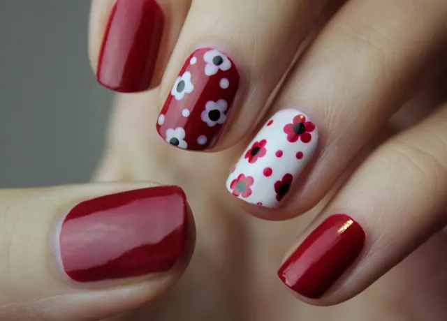 nail art, manicure, nails, nail polish, cuticles, red manicure, red nail art, flower wallpaper, floral nail art, nature, floral nails, flowers, fingernails, color, polish, woman, h