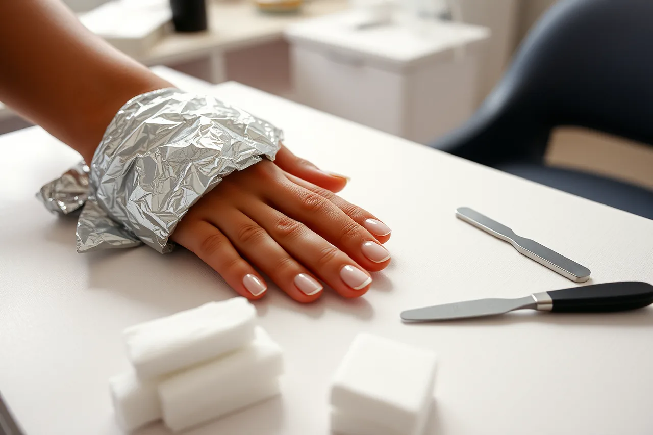 Nail technician wrapping fingertips in foil for a soak-off gel removal (Profitable nail salon services rated on what actually matters)